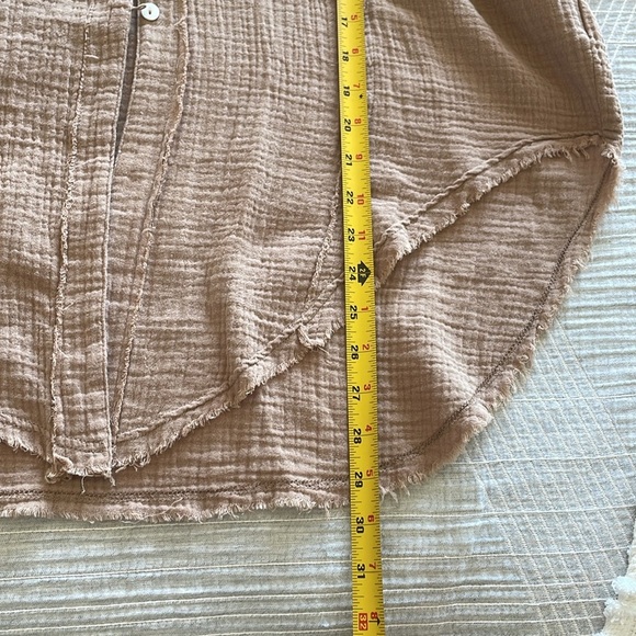 Mainstrip Gauzy Cotton Oversized Pop Over Blouse Top S Camel Tan Minimalist Boho - Picture 14 of 15